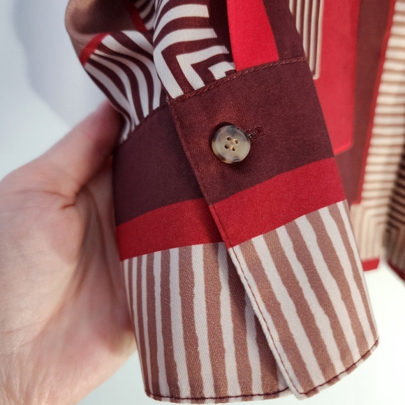 Lafayette 148 Red and Brown Geometric Patterned Shirt Sze Small - Picture 5 of 9